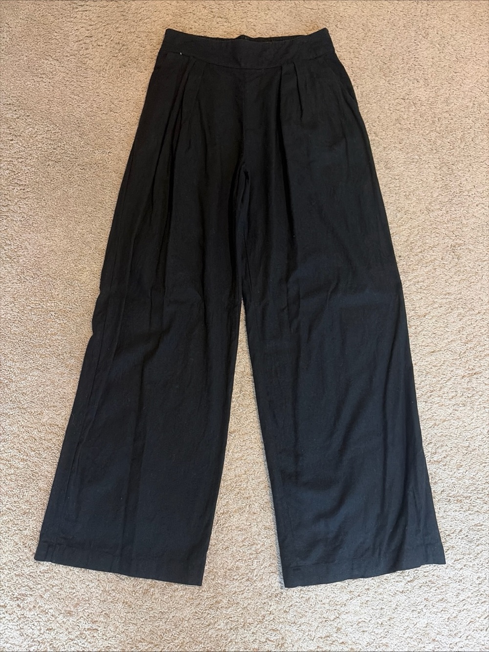 Abercrombie Black Linen Blend Trousers Pants Wide Leg Size Medium Long Pockets